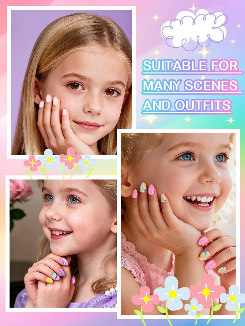EBANKU 78PCS Kid Press on Nails, EBANKU 3 Pack Children Fake Nail Kit Full Cover Short False Fingernails with Nail Glue for Girl Nail Decorationï¼ˆPink Flowerï¼‰ - Image 4