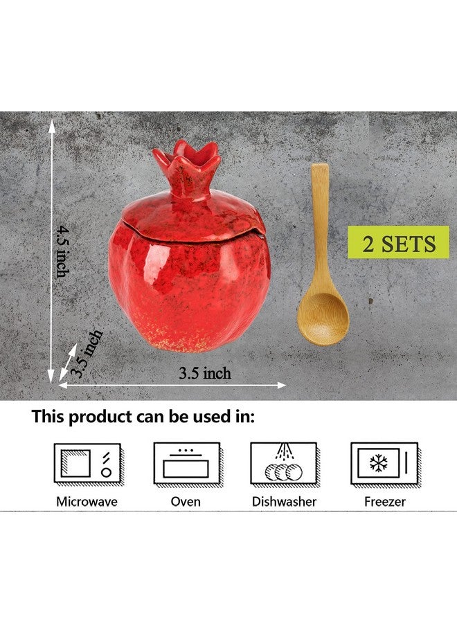 GABROC GABROC Salt Cellar 2 PCS Ceramic Pomegranate Shaped Salt Bowl With Lid and Spoon  - Image 2