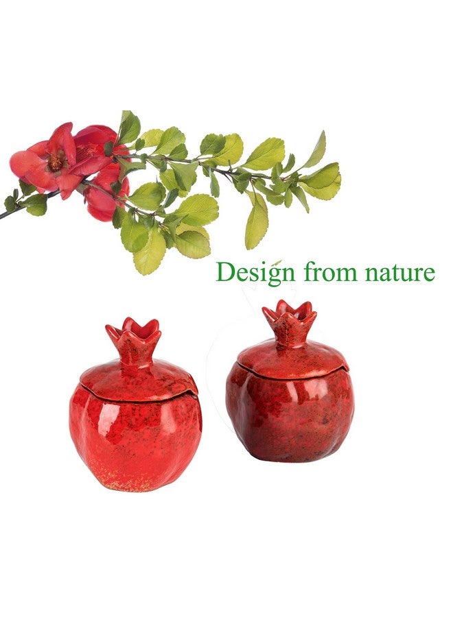 GABROC GABROC Salt Cellar 2 PCS Ceramic Pomegranate Shaped Salt Bowl With Lid and Spoon  - Image 4
