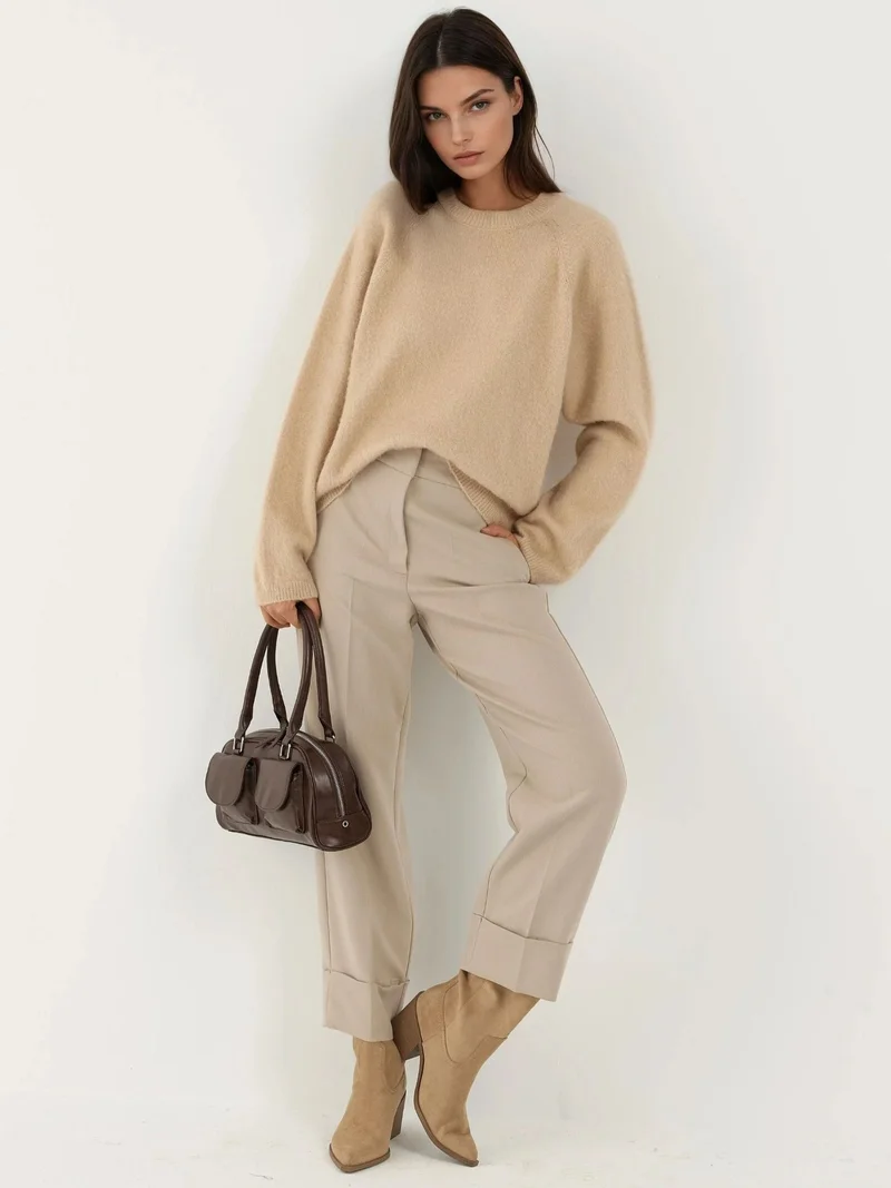زوبعة Soft Textured Crew Neck Basic Sweater
