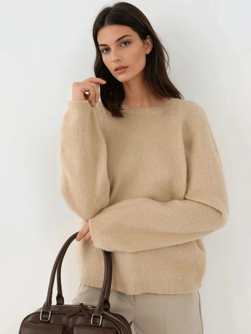 HICCUP Soft Textured Crew Neck Basic Sweater