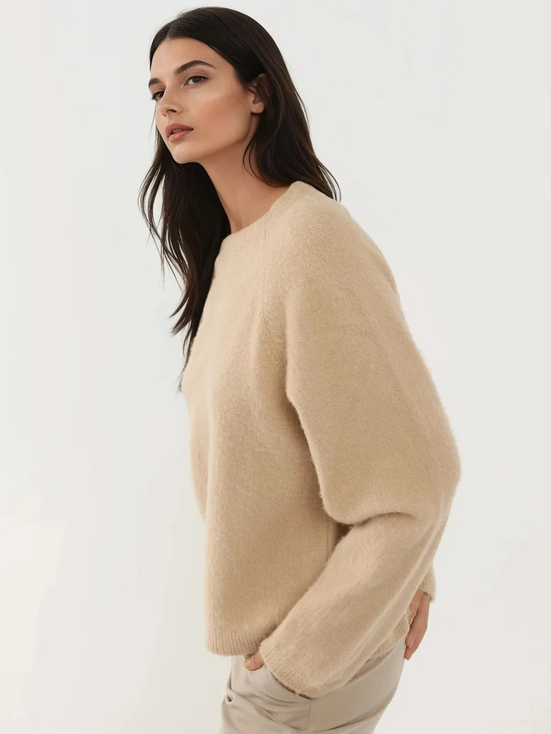 HICCUP Soft Textured Crew Neck Basic Sweater