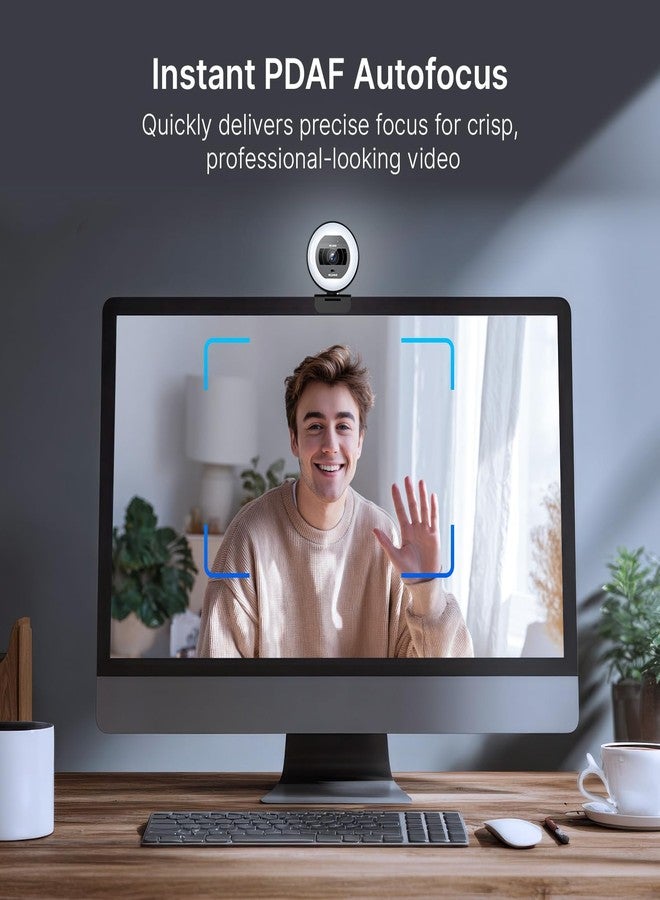NexiGo N930E Pro, 4K Webcam with Ring Light, PDAF Autofocus, 1080P@60FPS, Dual Noise-Canceling Mics, Built-in Privacy Shutter, Web Cam for Streaming, Meeting, Gaming - Image 5
