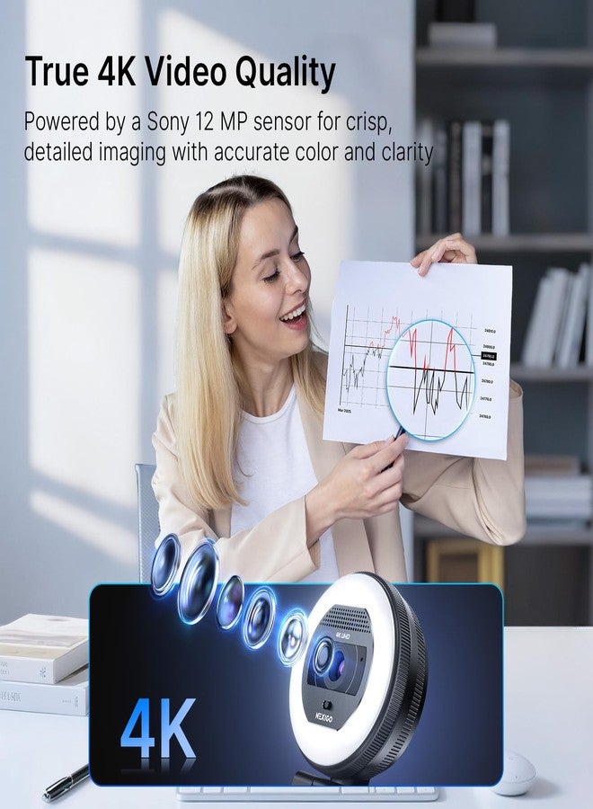 NexiGo N930E Pro, 4K Webcam with Ring Light, PDAF Autofocus, 1080P@60FPS, Dual Noise-Canceling Mics, Built-in Privacy Shutter, Web Cam for Streaming, Meeting, Gaming - Image 2