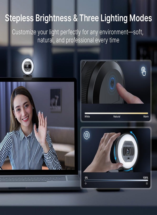 NexiGo N930E Pro, 4K Webcam with Ring Light, PDAF Autofocus, 1080P@60FPS, Dual Noise-Canceling Mics, Built-in Privacy Shutter, Web Cam for Streaming, Meeting, Gaming - Image 3