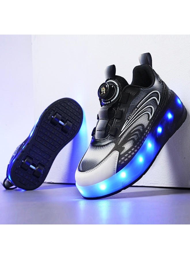 Kids Roller Skates Shoes 4 Wheels Roller Shoes Boys Girls Wheel Shoes Roller Sneakers Shoes for Beginner More Balanced - Image 1