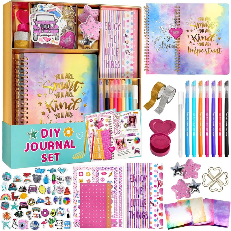 جيد جدًا SOOO GOOD مجموعة كتابة يومية DIY مكونة من 100 قطعة، مجموعة أدوات سكرابوك متعددة الألوان مع دفتر ألوان مائية، ختم حب، ورق ملاحظات للحرف المدرسية ومذكرات السفر، هدية مثالية للأولاد والبنات من سن 3 إلى 16 عامًا - Image 1