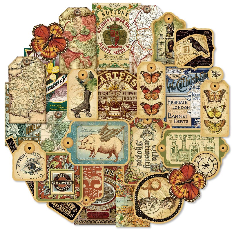 PRSTINCOL 116Pcs Vintage Stickers - Junk Journal Supplies - Waterproof Cute Aesthetic Stickers for Adults, Water Bottles, Planners - Durable Sticker Pack - Image 1