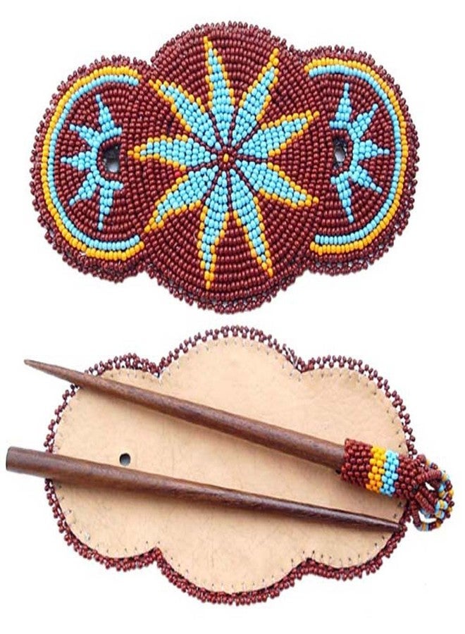 La vivia Handmade Beaded Hair Barrette,Native American Style Seed Beaded Brown Star Rosettes,Beaded Hair Clip,Hair Band,Hair Accessories for Women's Z40/3 - Image 1
