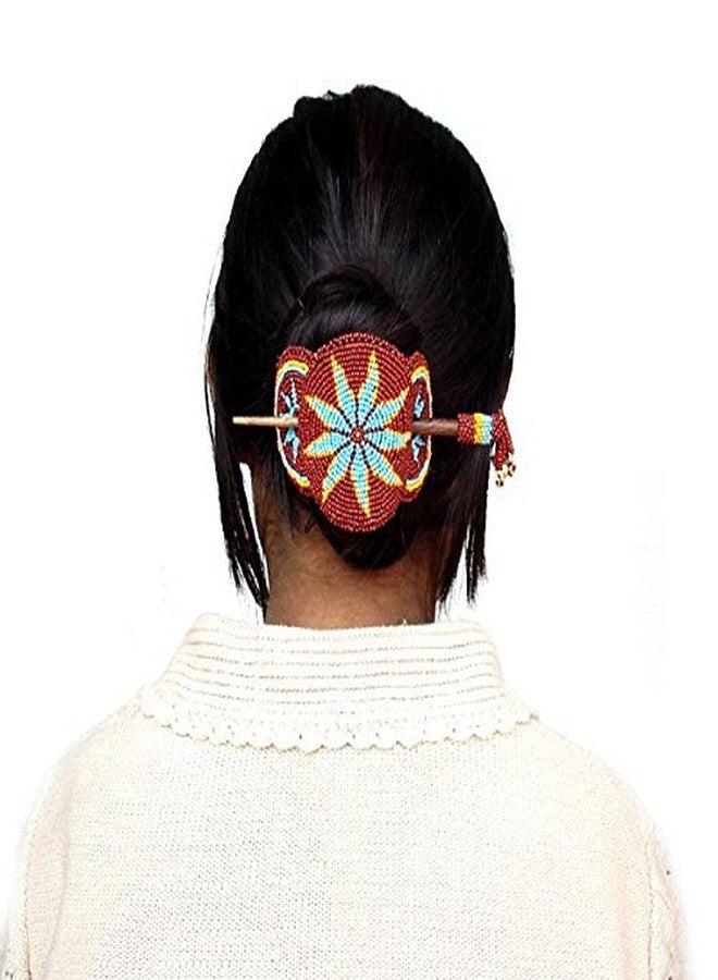 La vivia Handmade Beaded Hair Barrette,Native American Style Seed Beaded Brown Star Rosettes,Beaded Hair Clip,Hair Band,Hair Accessories for Women's Z40/3 - Image 2