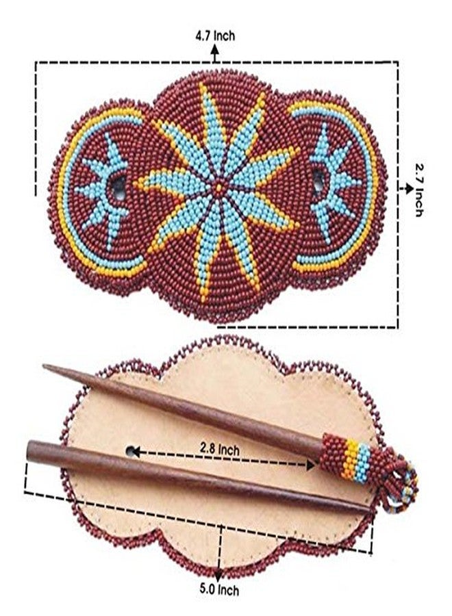 La vivia Handmade Beaded Hair Barrette,Native American Style Seed Beaded Brown Star Rosettes,Beaded Hair Clip,Hair Band,Hair Accessories for Women's Z40/3 - Image 3