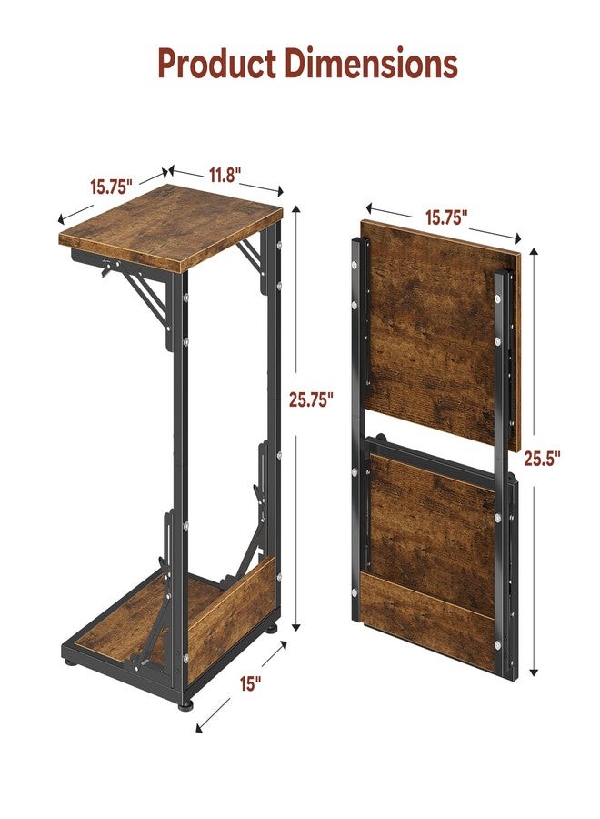 Simple Trending Folding Side Table, C Shaped End Table, TV Tray Couch Table for Living Bedroom, Rustic Brown - Image 3