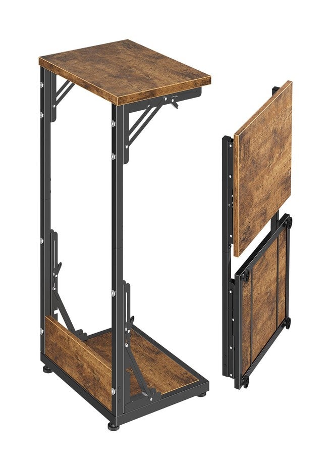 Simple Trending Folding Side Table, C Shaped End Table, TV Tray Couch Table for Living Bedroom, Rustic Brown - Image 1