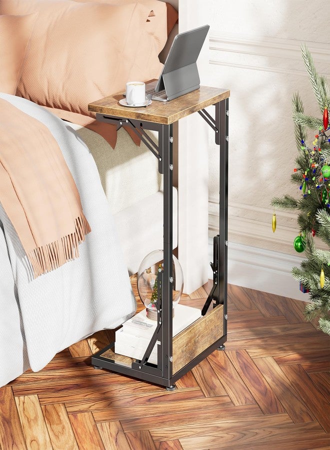 Simple Trending Folding Side Table, C Shaped End Table, TV Tray Couch Table for Living Bedroom, Rustic Brown - Image 2