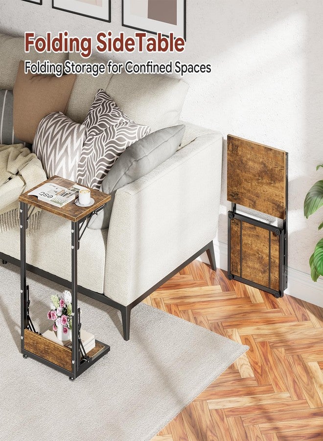 Simple Trending Folding Side Table, C Shaped End Table, TV Tray Couch Table for Living Bedroom, Rustic Brown - Image 5