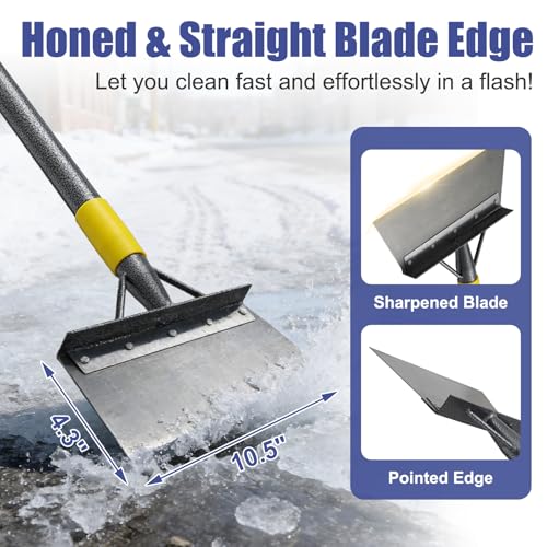 REILEIHODE Garden Shovel: Heavy Duty Ice Scraper with Metal Flat Head, Multifunctional 60in Long Handle Floor Scraper for Breaking Removing Hard Ice on Driveway Walkway Road - Image 2