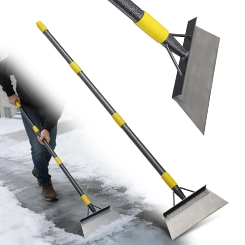 REILEIHODE Garden Shovel: Heavy Duty Ice Scraper with Metal Flat Head, Multifunctional 60in Long Handle Floor Scraper for Breaking Removing Hard Ice on Driveway Walkway Road - Image 1