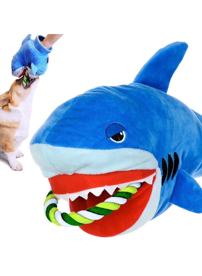 KASTWAVE Squeaky Plush Dog Toy,Funny Stuffed Dog Rope Toy for Small Medium Dogs,Cute Puppy Teething Chew Toy for Interactive Training,Durable Dog Tug Toy for Boredom and Stress,Soft Shark Pet Toy with Squeaker - Image 1