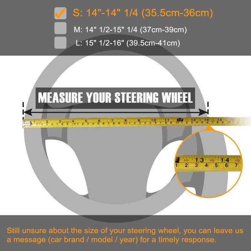 SEG Direct Car Steering Wheel Cover Small Size for Prius Civic Model 3 Model Y Camaro Rogue with 14-14 1/4 inches Outer Diameter, Black and White Mirofiber Leather - Image 5