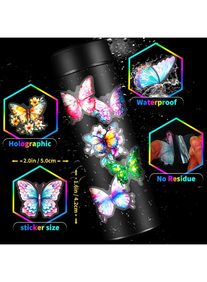 50 قطعة من ملصقات الفراشات الشفافة الواقعية، ملصقات ملونة مقاومة للماء لأجهزة الكمبيوتر المحمول والقرطاسية والأمتعة وسجلات القصاصات وزجاجات المياه والهدايا - Image 3