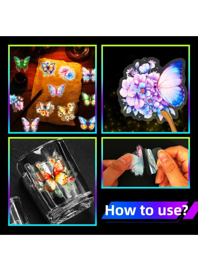 50 قطعة من ملصقات الفراشات الشفافة الواقعية، ملصقات ملونة مقاومة للماء لأجهزة الكمبيوتر المحمول والقرطاسية والأمتعة وسجلات القصاصات وزجاجات المياه والهدايا - Image 4