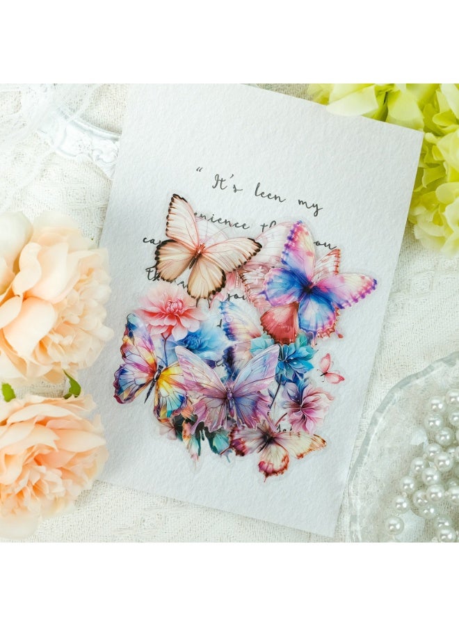 50 قطعة من ملصقات الفراشات الشفافة الواقعية، ملصقات ملونة مقاومة للماء لأجهزة الكمبيوتر المحمول والقرطاسية والأمتعة وسجلات القصاصات وزجاجات المياه والهدايا - Image 2