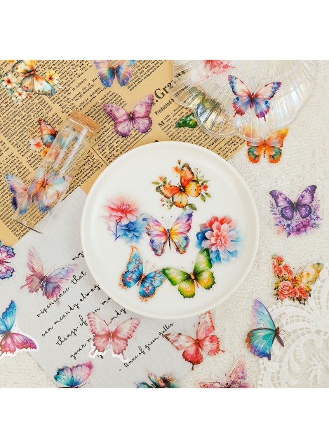 50 قطعة من ملصقات الفراشات الشفافة الواقعية، ملصقات ملونة مقاومة للماء لأجهزة الكمبيوتر المحمول والقرطاسية والأمتعة وسجلات القصاصات وزجاجات المياه والهدايا - Image 1