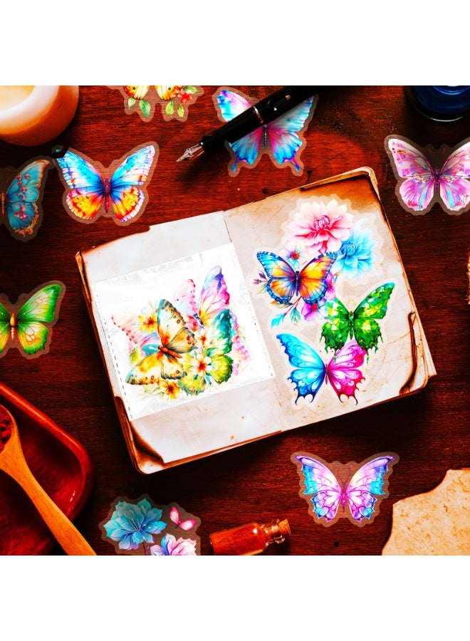 50 قطعة من ملصقات الفراشات الشفافة الواقعية، ملصقات ملونة مقاومة للماء لأجهزة الكمبيوتر المحمول والقرطاسية والأمتعة وسجلات القصاصات وزجاجات المياه والهدايا - Image 5