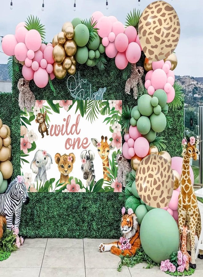 Janinus Pink Wild One Balloon Arch with Backdrop 59x40 Inch for Wild One Birthday Decoration, Safari Jungle Balloons Garland Arch Kit Giraffe Pink Sage Green Balloons of First 1st Birthday Decorations Girl - Image 5