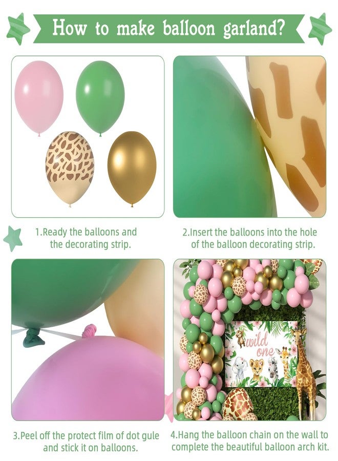 Janinus Pink Wild One Balloon Arch with Backdrop 59x40 Inch for Wild One Birthday Decoration, Safari Jungle Balloons Garland Arch Kit Giraffe Pink Sage Green Balloons of First 1st Birthday Decorations Girl - Image 4