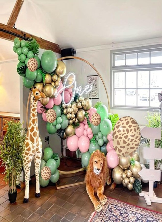 Janinus Pink Wild One Balloon Arch with Backdrop 59x40 Inch for Wild One Birthday Decoration, Safari Jungle Balloons Garland Arch Kit Giraffe Pink Sage Green Balloons of First 1st Birthday Decorations Girl - Image 3