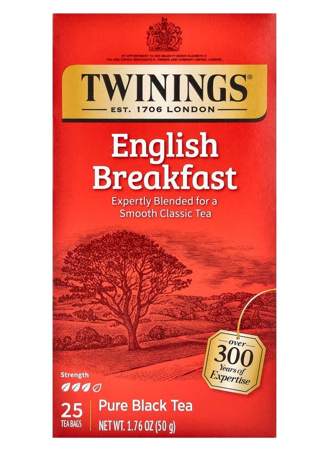 Twinings Pure Black Tea English Breakfast 25 Tea Bags 1.76 oz (50 g) 
