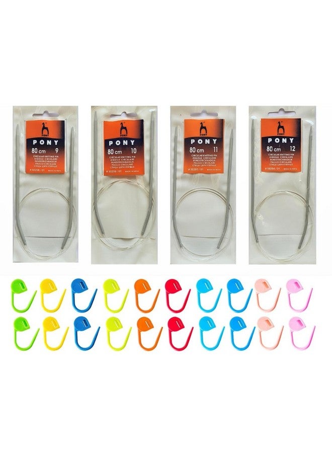 Artonezt 80cm Circular Knitting Needle with Soft Cable Size No. 9 to 12 + Locking Stitch Markers DIY Crafts Knitting Needlework Set of 5 Sweater Needles Knitting Tools Accessories for Home - Image 1