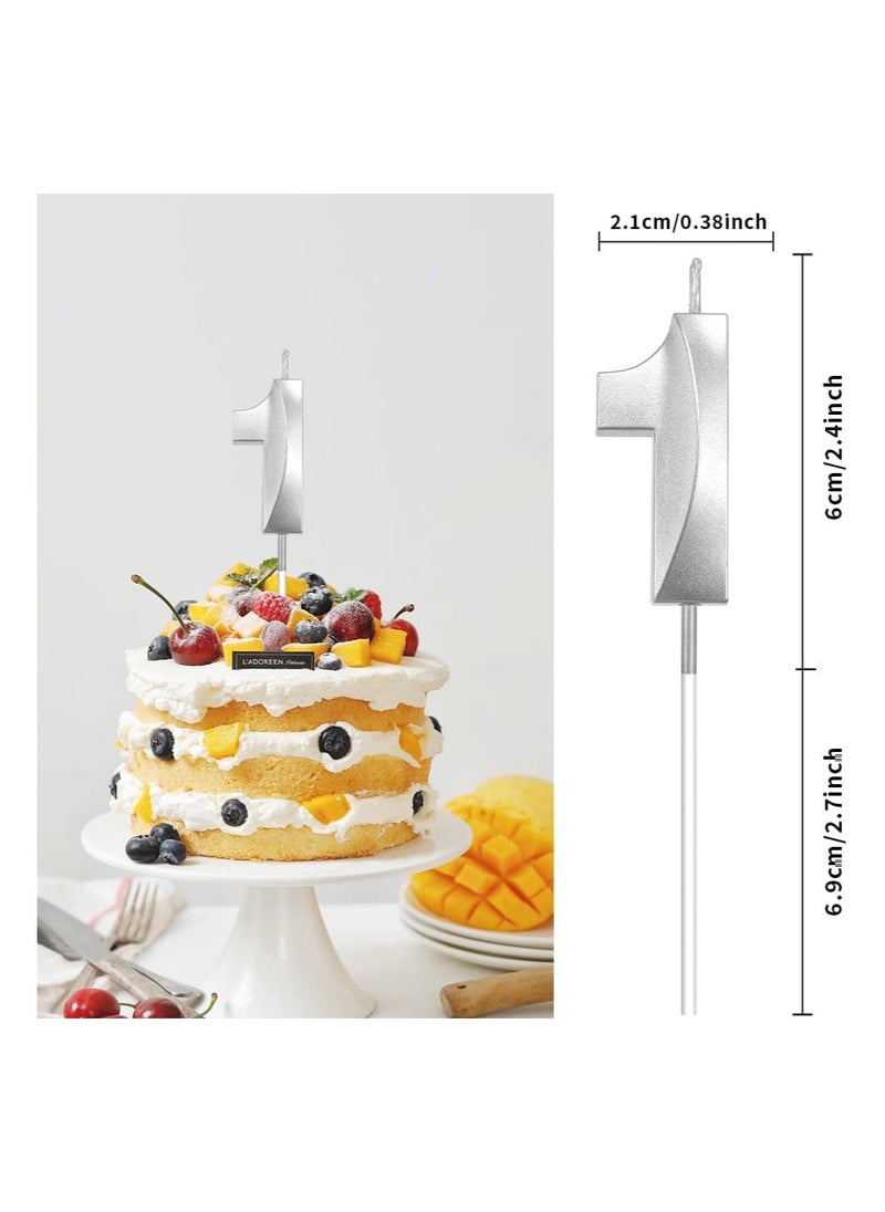 Home zone Silver Number Candles For Happy Birthday Cake and Party Number 1  - Image 2