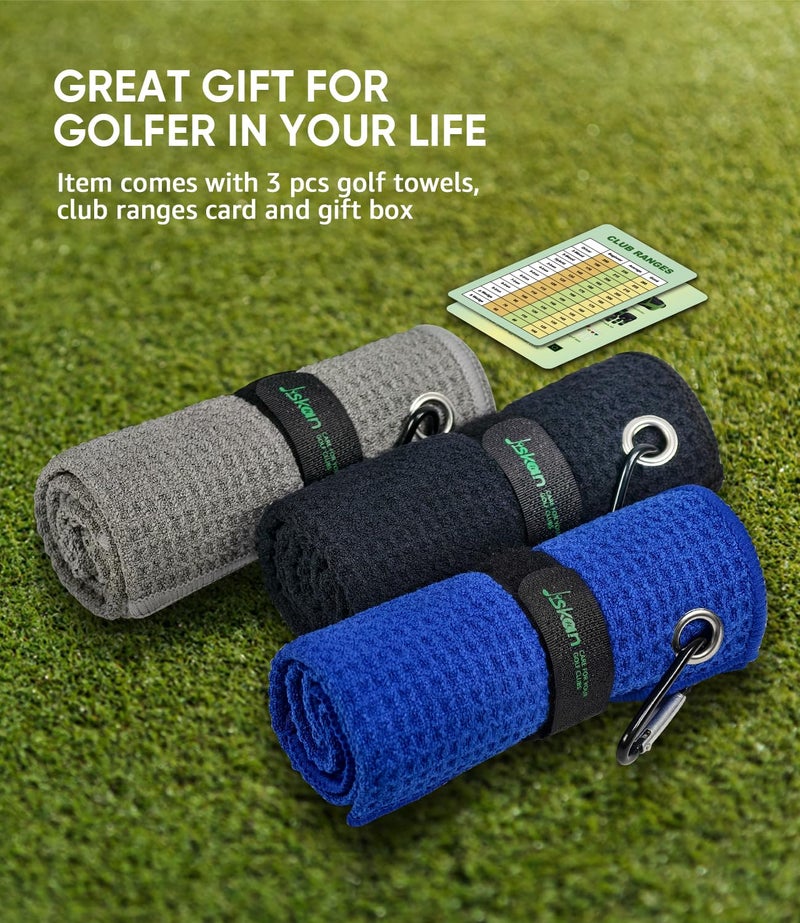 Jiskan Pro Golf Towel for Golf Bags Microfiber (16" X 16") with Hook, Loop Fastener and Gift Box, Essentials Accessories&Gifts for Men/Women Golfers (Black+Grey+Blue) - Image 5