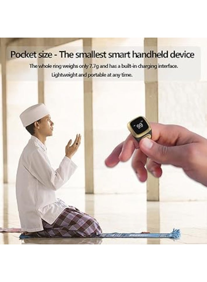 خاتم تسبيح رقمي للمسلمين، عداد تسبيح للذكر يتصل بالتطبيق، مقاوم للماء IP68، تحكم عبر تطبيق إيكيبلا، تذكير بالصلاة، خاتم سيليكون متين ومريح لجميع الهواتف الذكية، أسود، مقاس 20 ملم - Image 4