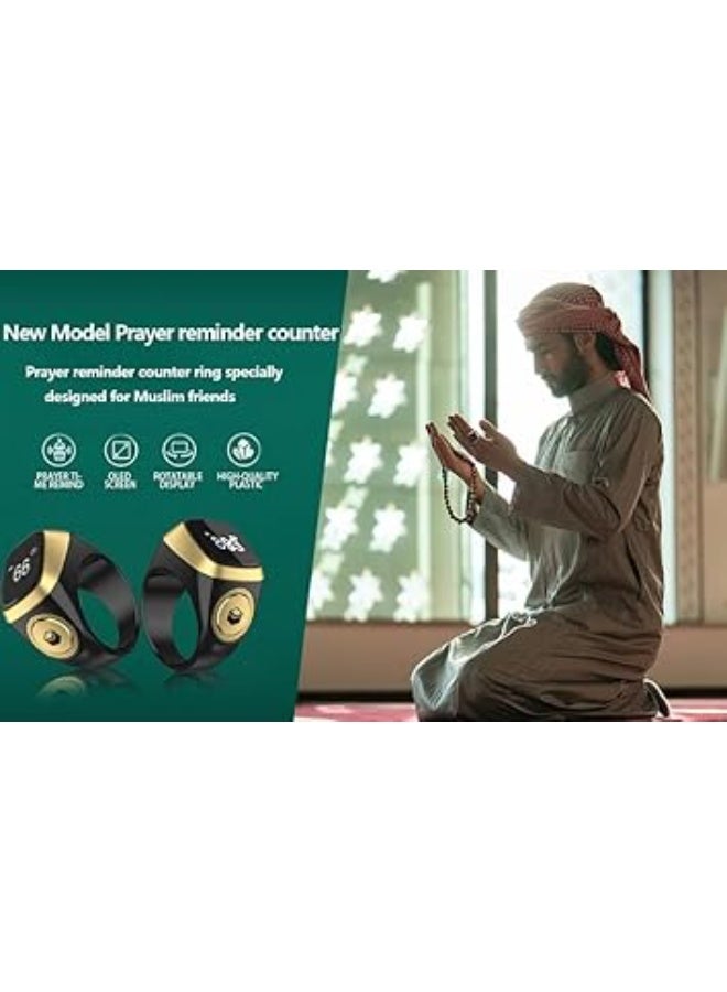 خاتم تسبيح رقمي للمسلمين، عداد تسبيح للذكر يتصل بالتطبيق، مقاوم للماء IP68، تحكم عبر تطبيق إيكيبلا، تذكير بالصلاة، خاتم سيليكون متين ومريح لجميع الهواتف الذكية، أسود، مقاس 20 ملم - Image 2