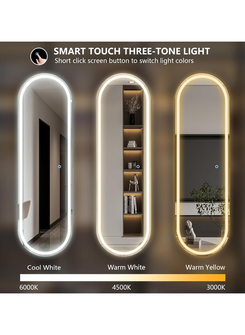 فيبارتي مرآة بيضاوية مضاءة بإضاءة LED كاملة الطول 160 × 60 سم، مرآة طويلة قائمة بذاتها مع إضاءة خافتة و3 ألوان، شكل بيضاوي مثبت على الحائط، تحكم ذكي باللمس - مرآة حديثة لكامل الجسم لغرفة النوم، وغرفة الملابس، والحمام، والصالون، وديكور المنزل، ومرآة الزينة . - Image 3