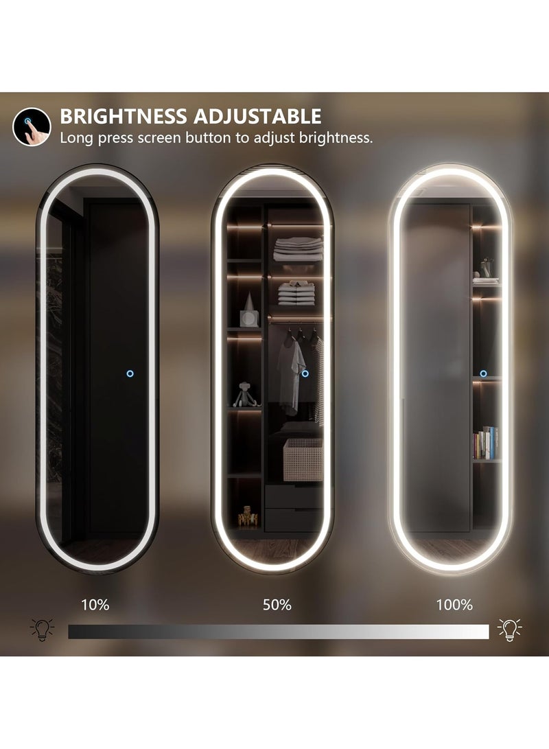 فيبارتي مرآة بيضاوية مضاءة بإضاءة LED كاملة الطول 160 × 60 سم، مرآة طويلة قائمة بذاتها مع إضاءة خافتة و3 ألوان، شكل بيضاوي مثبت على الحائط، تحكم ذكي باللمس - مرآة حديثة لكامل الجسم لغرفة النوم، وغرفة الملابس، والحمام، والصالون، وديكور المنزل، ومرآة الزينة . - Image 4
