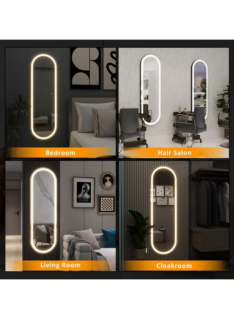 فيبارتي مرآة بيضاوية مضاءة بإضاءة LED كاملة الطول 160 × 60 سم، مرآة طويلة قائمة بذاتها مع إضاءة خافتة و3 ألوان، شكل بيضاوي مثبت على الحائط، تحكم ذكي باللمس - مرآة حديثة لكامل الجسم لغرفة النوم، وغرفة الملابس، والحمام، والصالون، وديكور المنزل، ومرآة الزينة . - Image 5