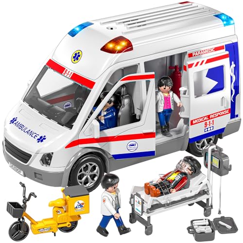 TEMI Ambulance Toy for Kids 3 4 5 6 7 8 Years Old Friction Powered Truck with Light and Sound Emergency Vehicle Toy for Boys Girls Gifts for Age 312 Boys Girls - Image 1