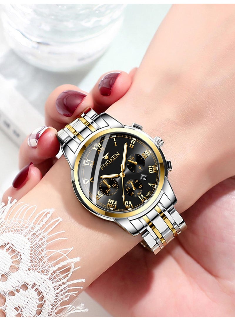 فنجين ساعات نسائية من أفضل العلامات التجارية الفاخرة المقاومة للماء وساعة التاريخ للسيدات بحزام من الفولاذ ساعة كوارتز كاجوال ساعة يد رياضية للنساء - Image 3