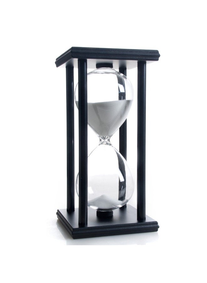 SAMLONG Hourglass 60 Minutes White Sand Timer, Black Wooden Frame sandglass - Image 1