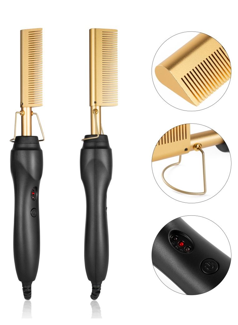 DubaiGallery مكواة فرد الشعر، مشط تجعيد الشعر الساخن، للشعر الجاف والمبلل، استخدمي مكواة تجعيد الشعر الكهربائية، مشط ساخن احترافي - Image 2