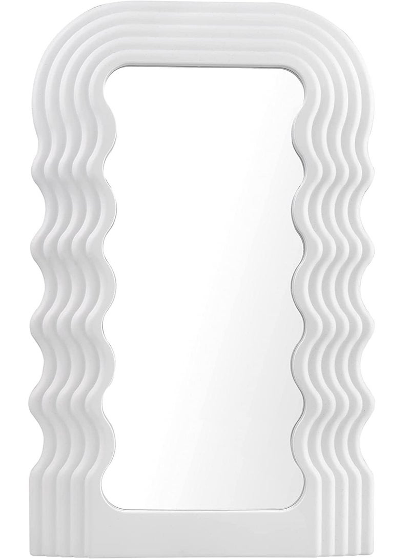 Aesthetic Wave Pattern Irregular Frame Mirror, Decorative Desk Wall Mirror for Living Room Bedroom Hallway Home Decor (White) - Image 2