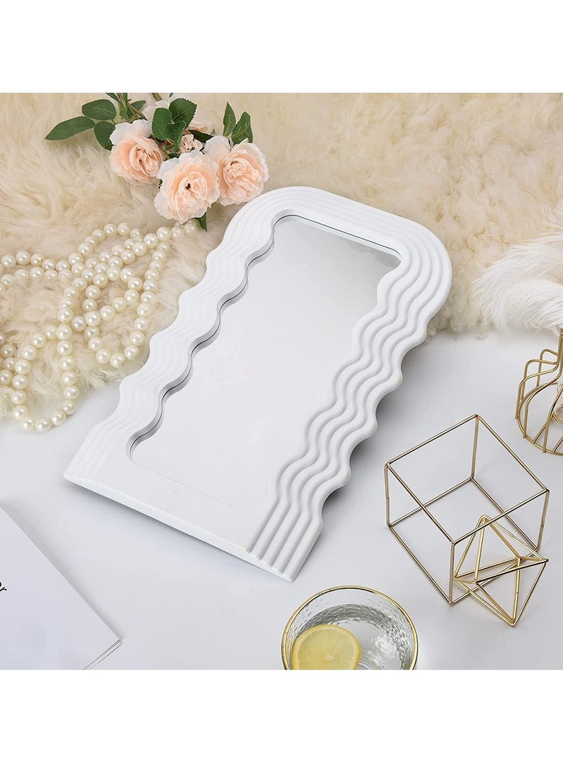 Aesthetic Wave Pattern Irregular Frame Mirror, Decorative Desk Wall Mirror for Living Room Bedroom Hallway Home Decor (White) - Image 4