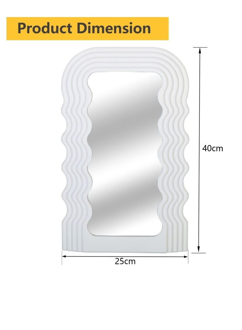 Aesthetic Wave Pattern Irregular Frame Mirror, Decorative Desk Wall Mirror for Living Room Bedroom Hallway Home Decor (White) - Image 3