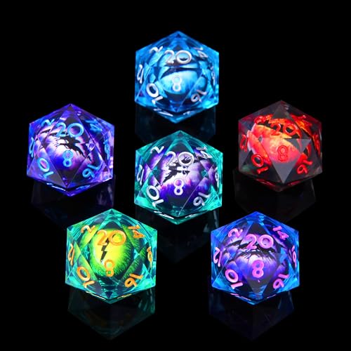 FTNNGIME 6 Pcs D20 DND Dice Dragon Eye 24mm Liquid Core 20 Sided DiceColored Dice Set Resin Sharp Edge 20 Sided DD for Dungeons and Dragons Board GamesPartiesClassroom Math Games - Image 5