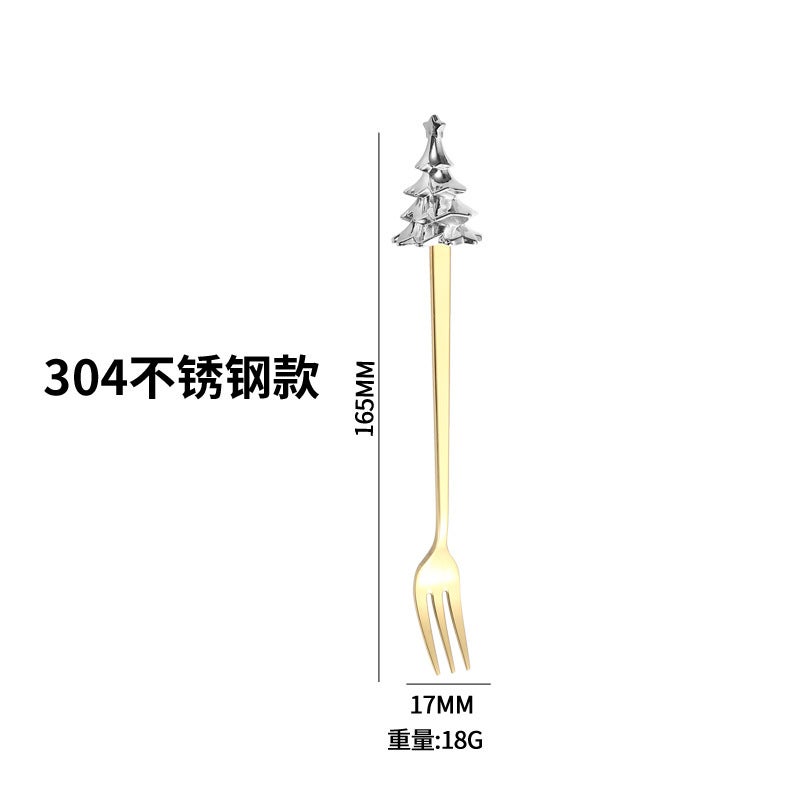 Christmas Tree Tableware Spoon Fork Suit Creative Ins Style Light Luxury Cake Dessert Fruit Fork Coffee Mixing Spoon - Image 1