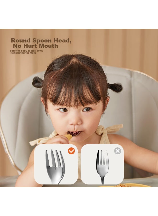 Supor Baby 316 Stainless Steel Fork And Spoon Set With Training Spoon, Baby Food Fork And Spoon With Storage Box Kgf01ay10 - Image 1